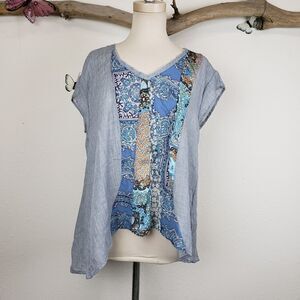 Aratta silent journey asymmetrical mixed media top